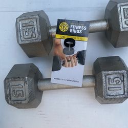 Pair of CAP Barbell 15 Lb. Solid Hex Dumbbell + pairs of silicone fitness rings 