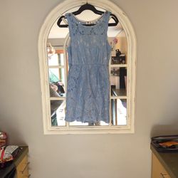 Short Blue Dress Stretchy Lace With Slip Built In
