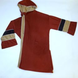 Long Hooded Robe Unisex 1 of 1 Maroon Dark Green & Tan with Belt Loops Unique Handmade Loungewear 