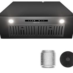 30 Inch Range Hood Insert, 600 CFM Convertible Ducted/Ductless Matte Black Hood with Touch and Gesture Controls, 3-Speed Fan, LED Lights, Baffle & Car