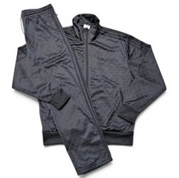 Adidas Originals Monogram Tracksuit Set Black Shiny Jacket Pants NWOT 2XL