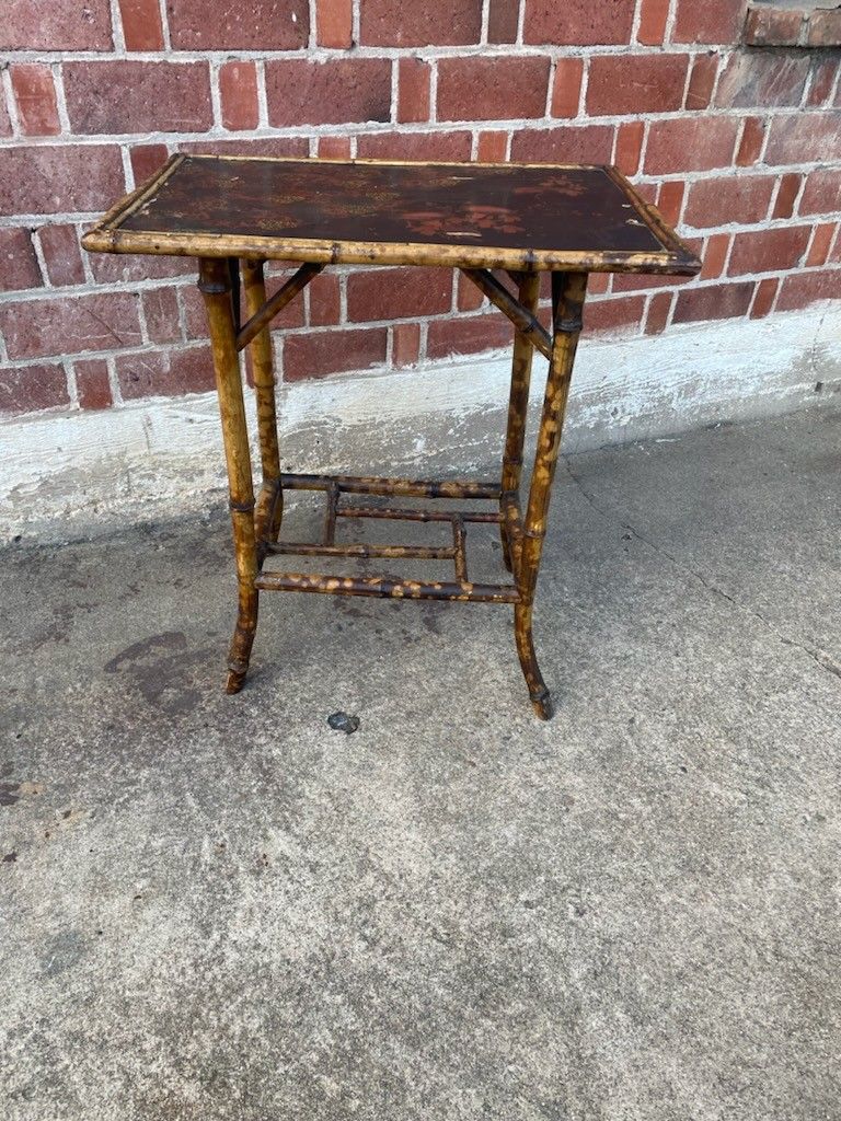 Antique English Bamboo Rattan Table Plant Stand 1900s