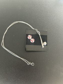 Sterling Silver Baseball Necklace And Earrings 