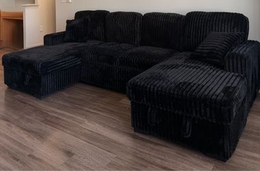 Brand New Black Corduroy Sectional Sofa with Chaise