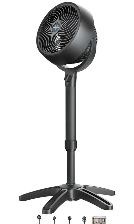 Vornado 683 Medium Pedestal Whole Room Air Circulator Fan, 3 Speed Control, Adjustable Standing Height, 32 to 38 Inches, Black