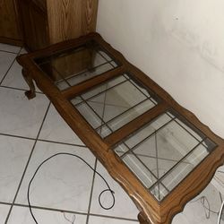 Vintage Wood And Glass Coffee Table 