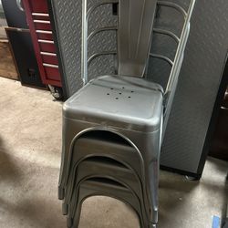 Set Of 4 Sturdy Silver Stacking Metal Chairs