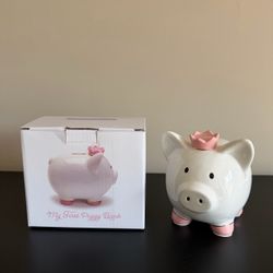 Cupcakes & Cartwheels My First Piggy Bank Ceramic Pig Pink Crown Two's Company
