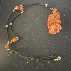 Vintage 14 Karat , Art Deco, Coral, Amber Color, Floral Pendant