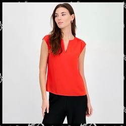 🆕 Bar III Women’s Red Split-Neck Sleeveless Top