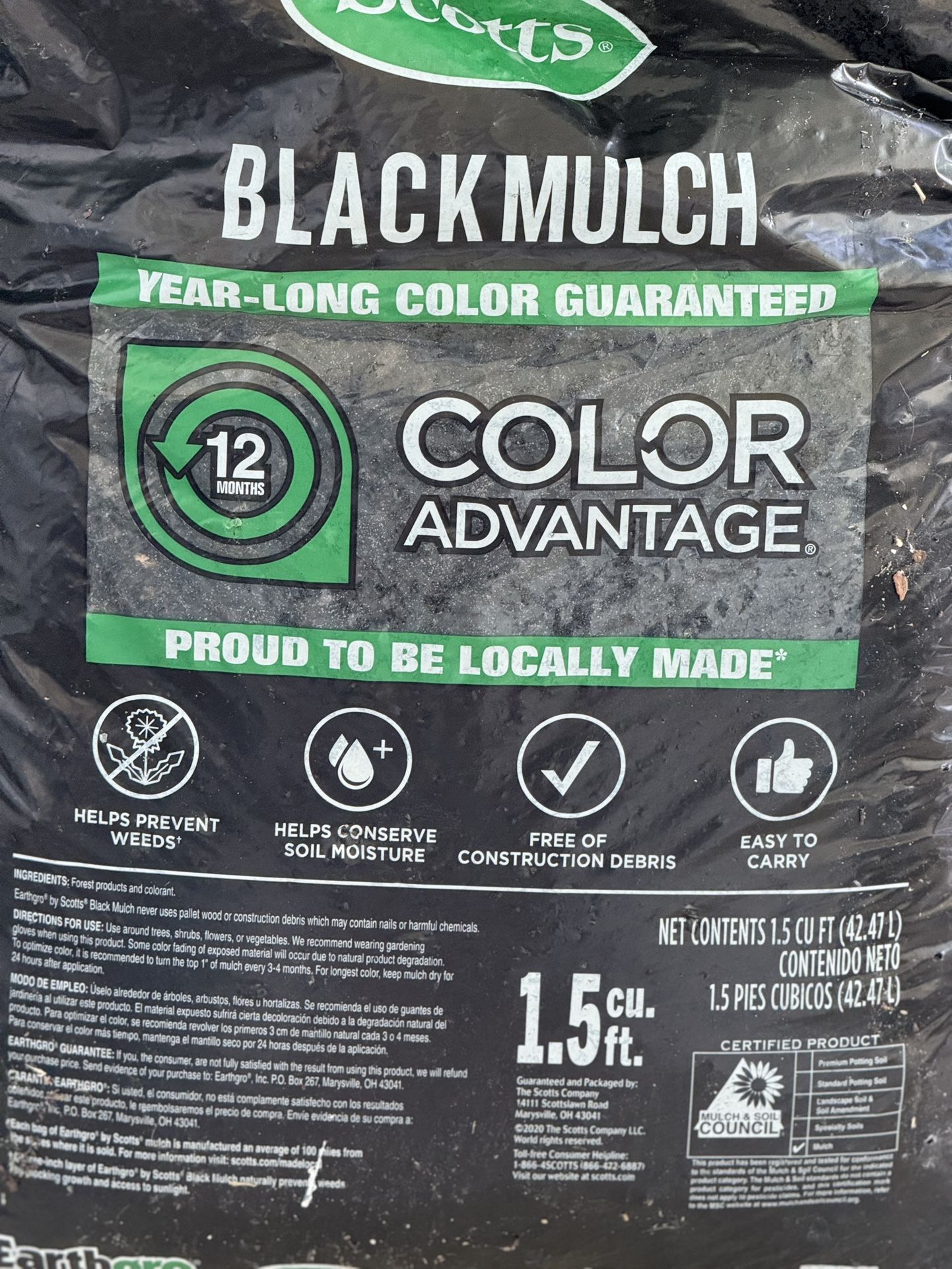 3 BRAND NEW BAGS SCOTTS BLACK MULCH