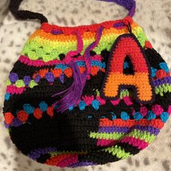 Crouchet Bag With Drawstring And Letter Keychain