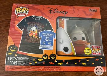 Disney Halloween Donald Duck Funko Pop! and T-shirt set features a glow-in-the-dark vinyl figure