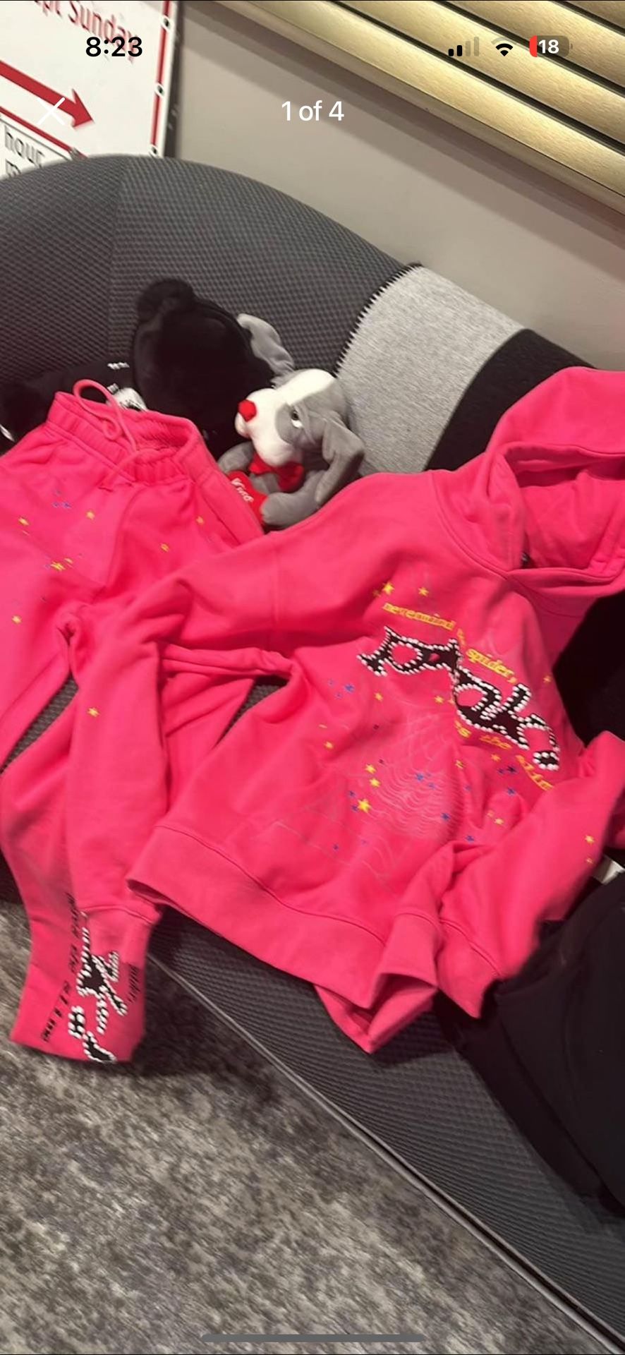 Sp5der P*NK Hoodie and sweatpants pink MEDIUM