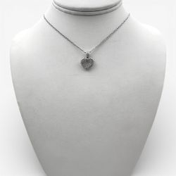 18k White Gold Heart Pendant with Diamonds and 15" Necklace.