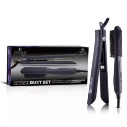 Due Set Straightener 1.25 Pure Ceramic & Multi Purpose Hair Brush+5year Warranty 