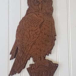 Vintage Hand Carved Wooden Owl Wall Hanging 