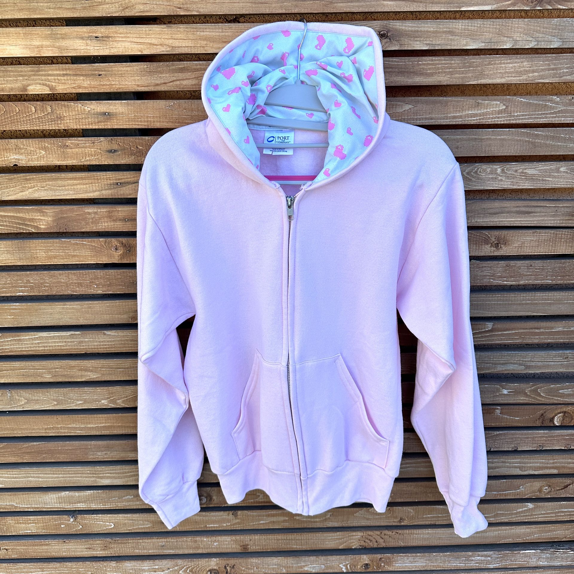 Youth Girls Size 14/16 Pink Hoodie With Hearts