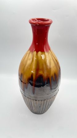 Modern Art Pottery 14.5”  Ceramic  Vase Red Amber Brown Drip Glaze Decorative