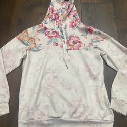 Womans Pink Flower Hoodie Sweater Size Large #15