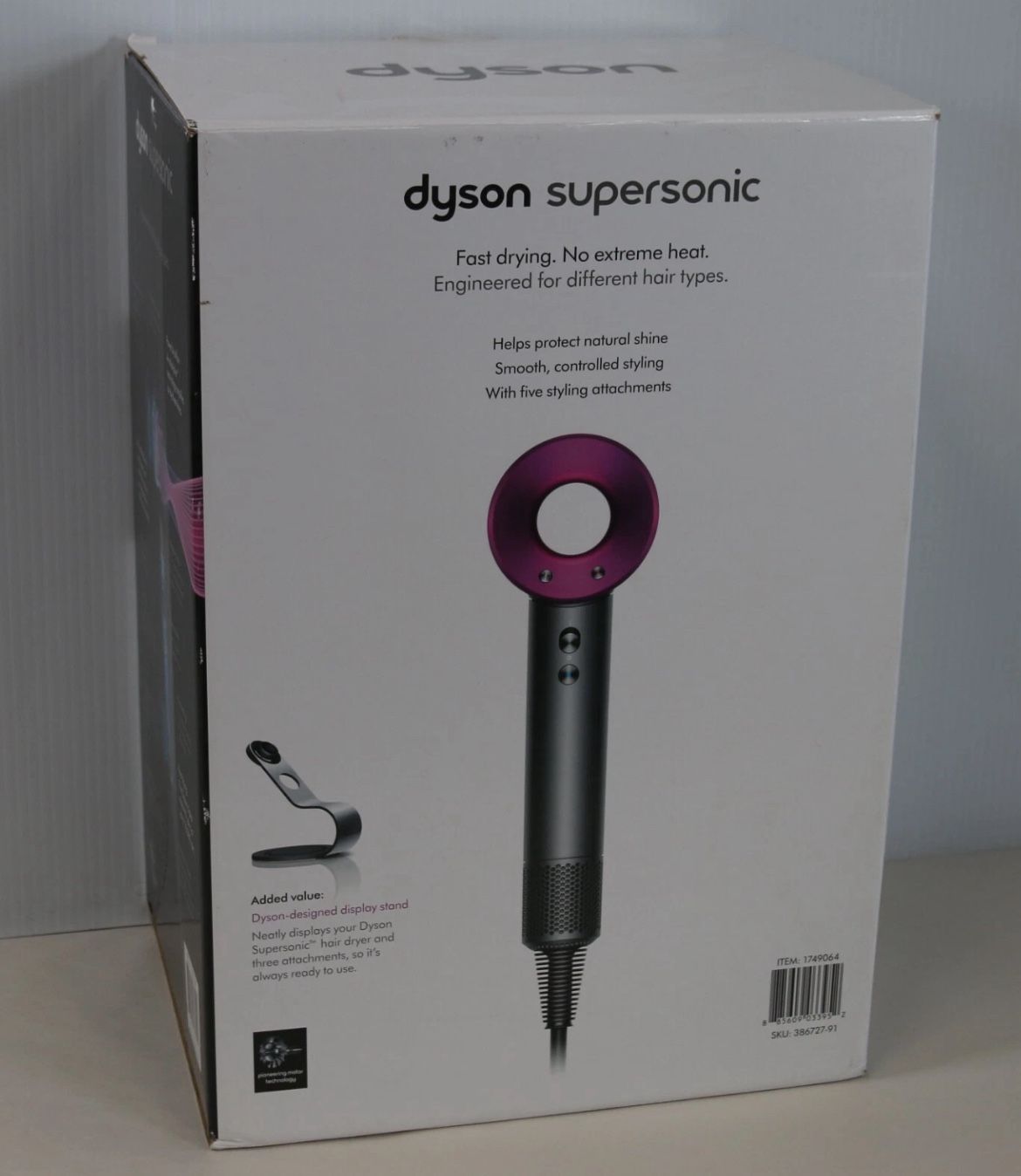 Dyson Supersonic Hairdryer With Display Stand And Attachments Iron/Fuchsia New In Sealed Box