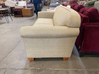 MCKINNON Tan Burlap Roll Arm Sofa