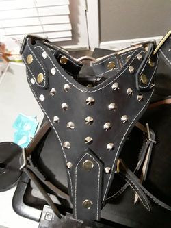 Harness for dog 100% leather S,M,L,XL heavy duty with spikes (pecheras para perros de cuero)