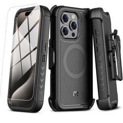 MYBAT PRO Maverick Series iPhone 15 Pro Max Case with Belt Clip Holster,[Compatible with Magsafe] w/Screen Protector,Anti-Drop,Shockproof,with 360°Rot