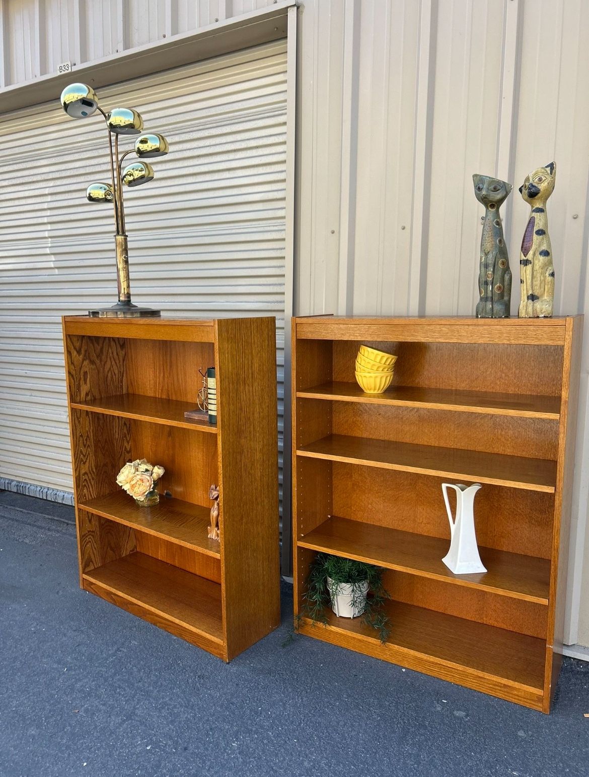 Vintage Oak Bookshelves Wall Unit