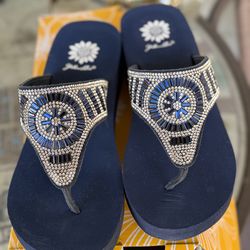 New in box Yellowbox Navy Blue rhinestone sandals