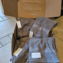 NWT Great Mother's Day Gift 5 Boll & Branch Plush Bath Towels Color Stone  (Retails For $270 With Tax)