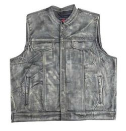 Mens Club Vest Distressed Brown Leather Motorcycle Biker SOA Style New With Tags