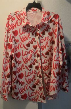 2XL Love Heart Print Button-Up Shirt