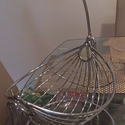 Beautiful Silver Metal Fruit Basket with Banana Hanger