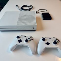 Xbox One S with 2 controllers + 4TB Seagate external drive