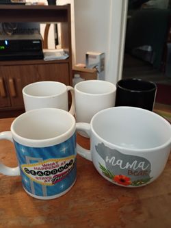 Five coffee cups