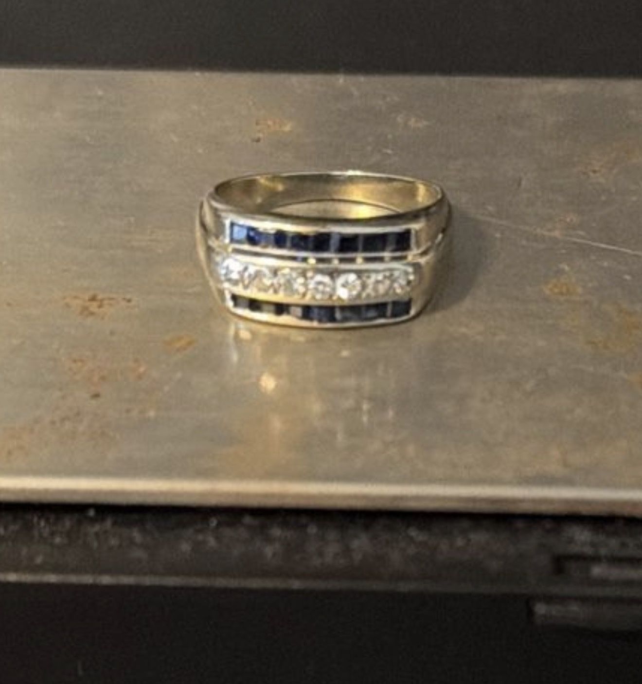 5.45g 14k White Gold / Big Sapphires & Diamonds 