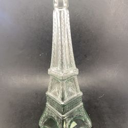 Knobler Eiffel Tower Light Green Tinted Glass Bottle w/ Cork Stopper 13.75"—Sticker On Bottom Spain