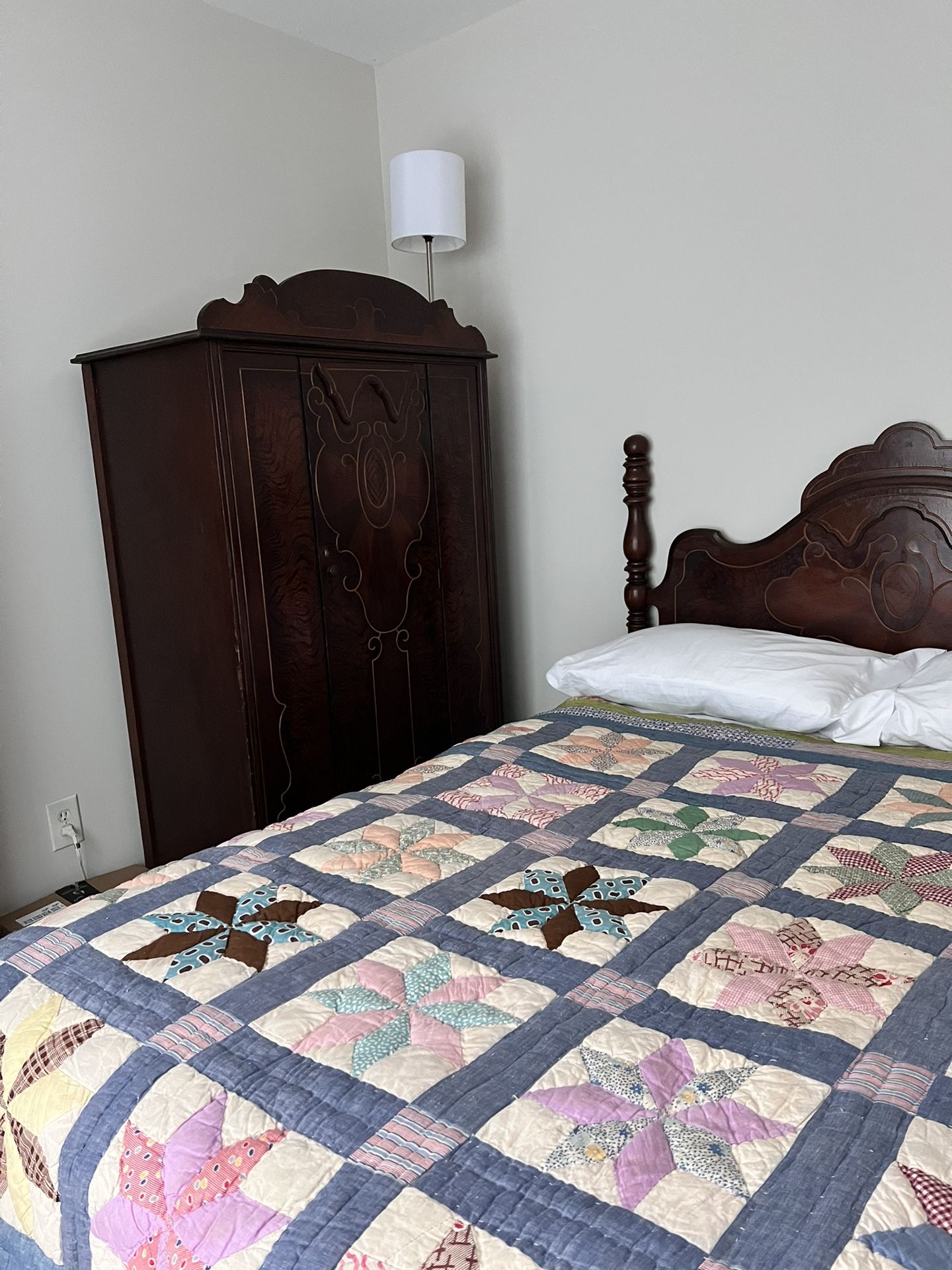 Antique Full Size Headboard and Armoire