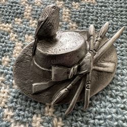 MB Pewter Pin Hat Design With Bird And Paint Brushes