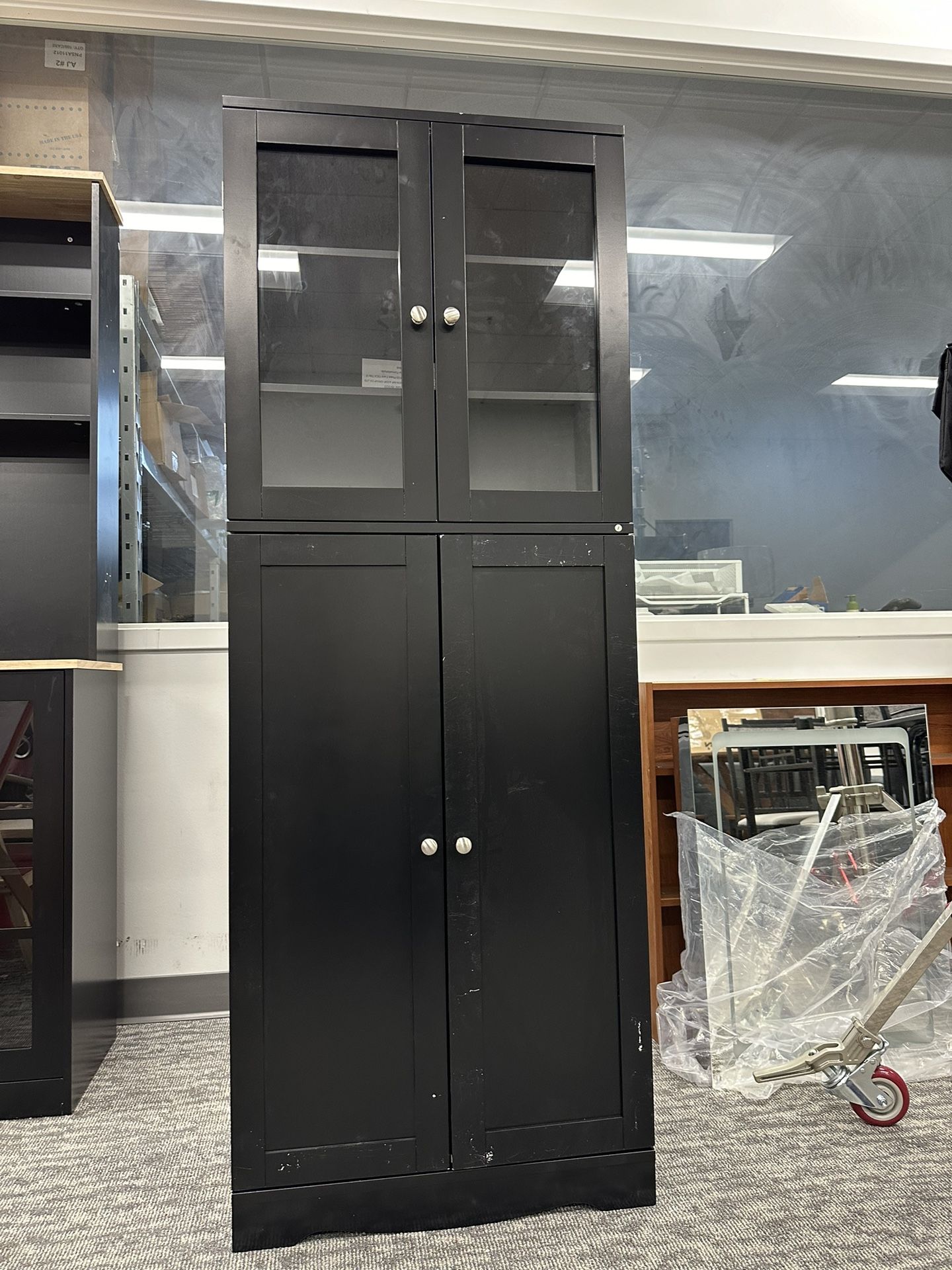 63.5" Pantry Organizers and Storage, Freestanding Tall Storage Cabinet for Kitchen Bathroom Living Room Office, Wooden Utility Cupboard with Glass Doo