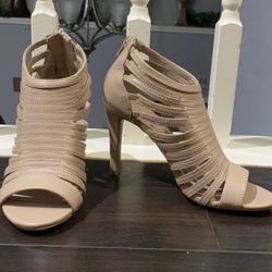 Blush open toe heels