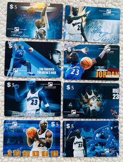 Lot of 8- Vintage Phone Line International MICHAEL JORDAN $5 Prepaid Phone Cards USED