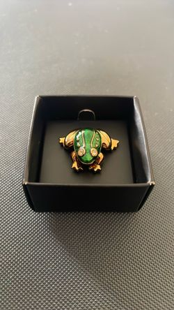Vintage Avon Frog Tie Tac Pin Enamel Green Gold Tone Rhinestone Eyes