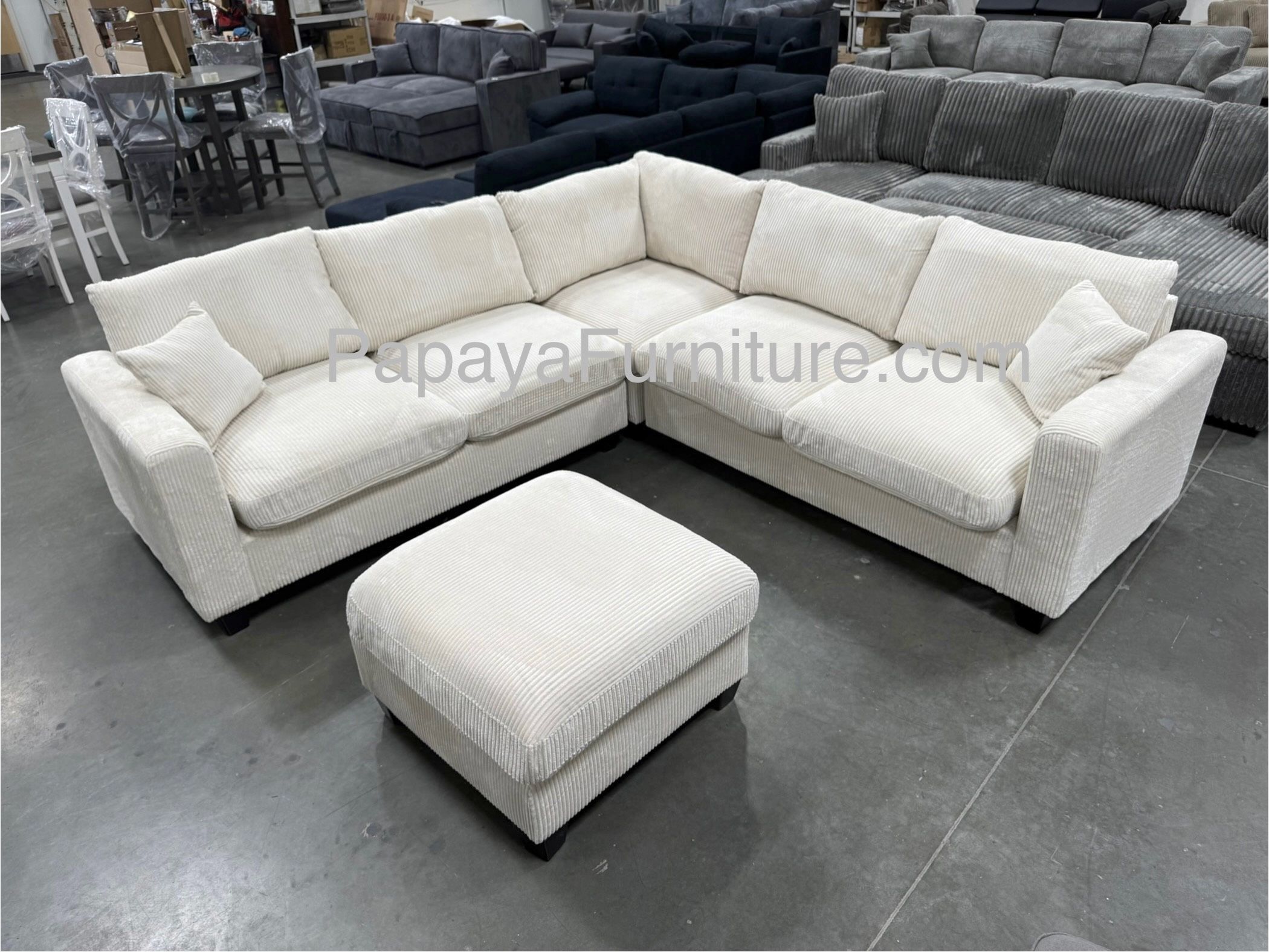 New Plush Ivory White Sectional Sofa And Ottoman, Sectionals, Sofa, Couch, Ottoman, Beige Sectional, Corduroy Sectional, Plush Couch Sofa, Ivory White