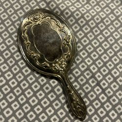vintage silver plated miniature hand held mirror