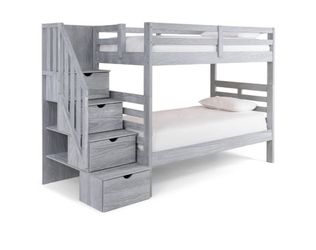 Twin Bunk Bed Frame with Storage Steps and Tent - Brown