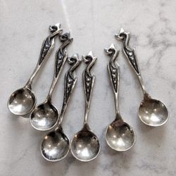 Antique Sterling Silver Salt Spoons Set Of Six 