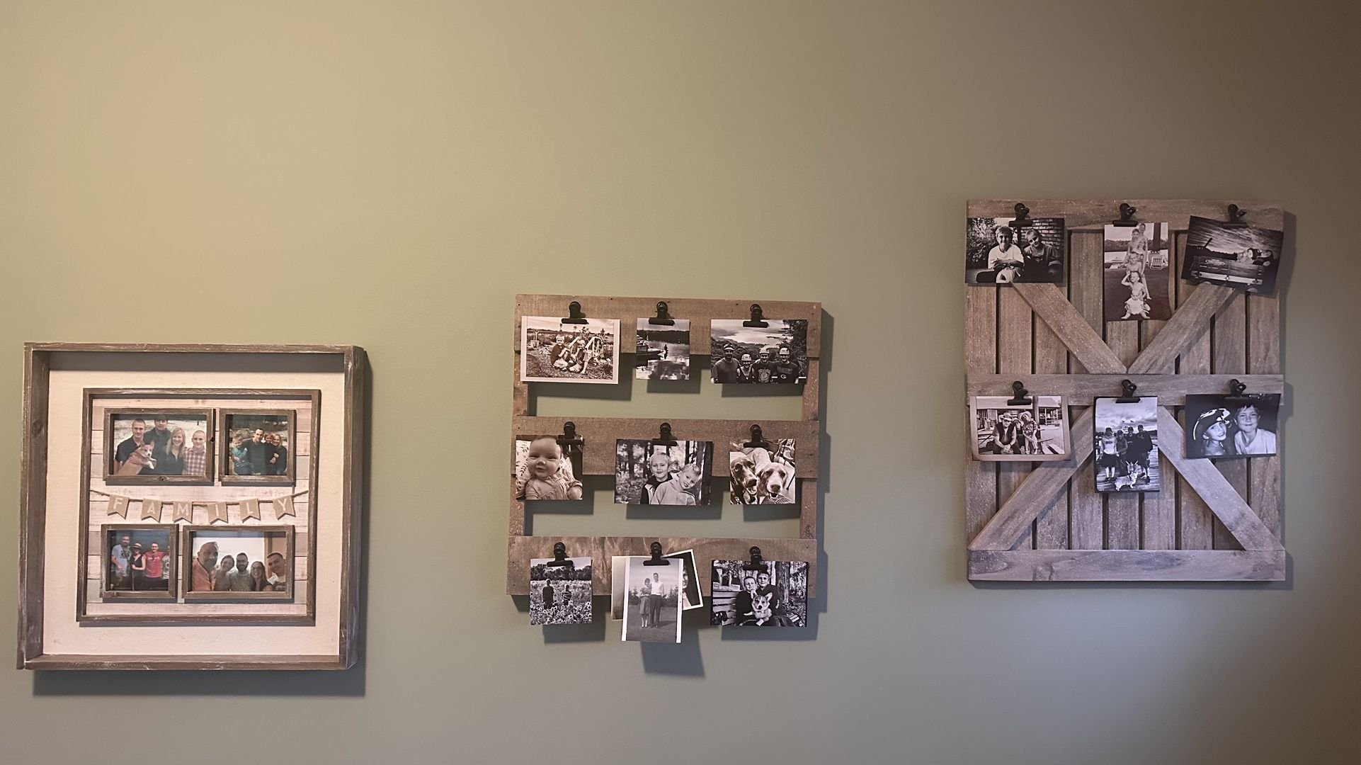 Rustic Country Farmhouse Style “Family” Set of 3 Pictures Collage Frames