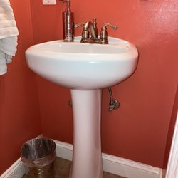 Pedestal Sink With Brushed Metal Faucet For Powder Room- 20x17x35.5”